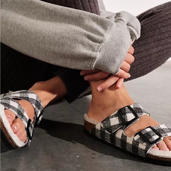 Birkenstock Shoes - New Arizona Plaid Shearling Birkenstock Sandals women size 37